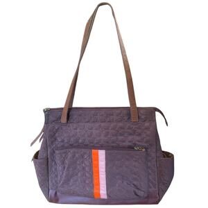 Fossil Jenna Shopper Quilted Shoulder Bag Purse Brown Pink Orange Stripes